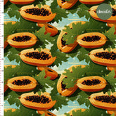 Digitally Printed Fabric with Papaya Leaves and Water Droplets Tropical Dream Pattern